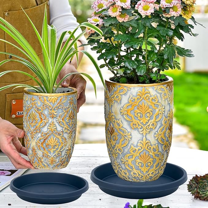 Plastic Plant Saucers 12 Inch Round Pack of 5 Heavy Duty Reusable Drip Trays for Flower Pots