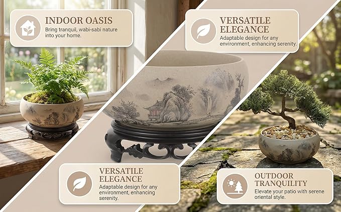 Water Lily Bowl Planter - Narcissus Pot Ceramics Hydroponic Lotus Planter Ceramic Water Lily Pot with Stand No Drainage Plant for Plants Bonsai Display Lucky Bamboo Home Garden Decor Chinese Fish Bowl