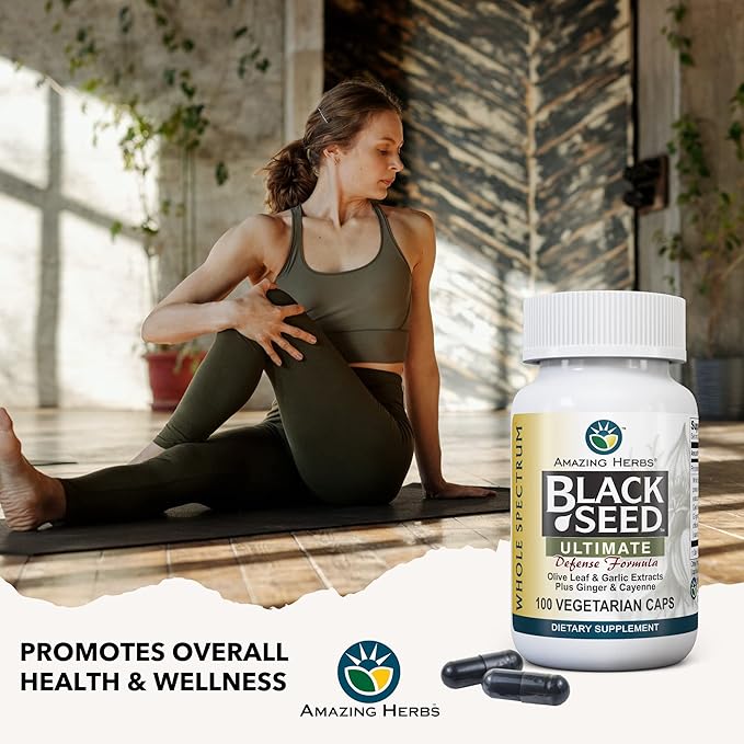 Amazing Herbs Whole Spectrum Black Seed Ultimate, Vegetarian Capsules - Olive Leaf & Garlic Extracts Plus Ginger & Cayenne, Gluten Free, Non GMO, Vegan - 100 Count (Pack of 2)