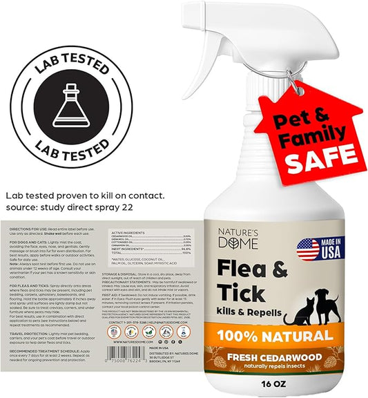 Nature’s Dome Cedarwood Flea & Tick Spray – 16 oz – Kills & Repels Fleas, Ticks, Larvae & Eggs – Plant-Based Pest Control – Safe for Pets, Kids & Plants – Ready-to-Use (16 Oz, Cedarwood)