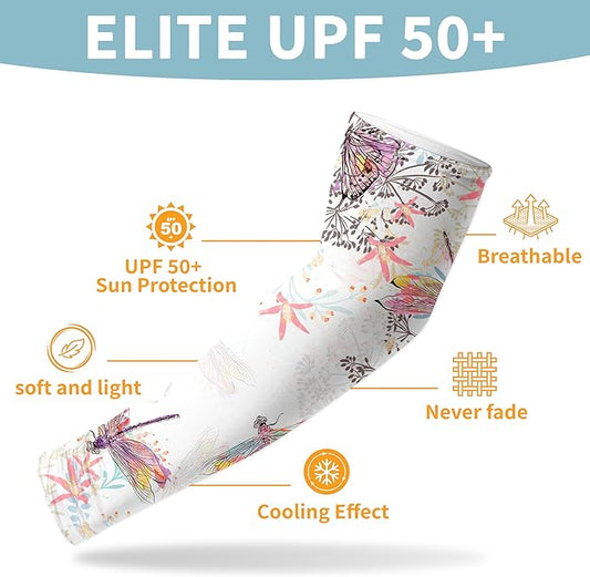 Buwuta Garden Sleeves for Women Dragonfly Sun Protection Sleeves Anti-Scratch Arm Cooling Sleeves for Farmers Sports