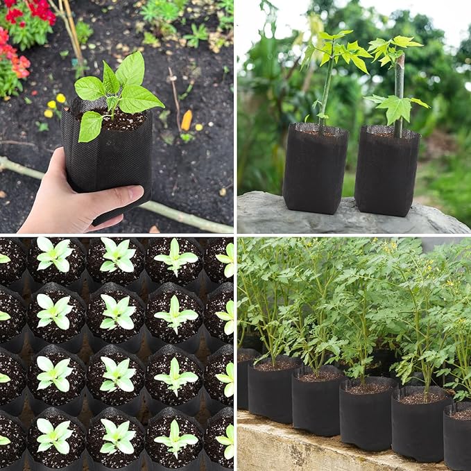GREANER Plant Bags for Planting, 100 PCS Biodegradable Plant Pots, Fabric Seedling Starter Bags for Plants, Gardening Seed Plant Bag for Potato, Flower, Tomato Plant Starts