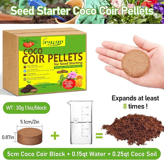 Legigo 100 Pcs 50mm Coco Coir Pellets Seed Starter Soil Mix- Organic Coconut Coir Potting Soil Pods for Seedling, Coco Peat Soil Discs for Indoor & Outdoor Plants Bonsai Herbs Vegetables and Flowers