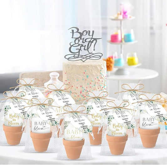Baby Shower Party Favors Baby in Bloom Envelopes Seed Packets Include 24 Mini Terracotta Pots Seed Packets 24 Self Adhesive Envelopes Thank You Tags Gifts for Party(Greenery)