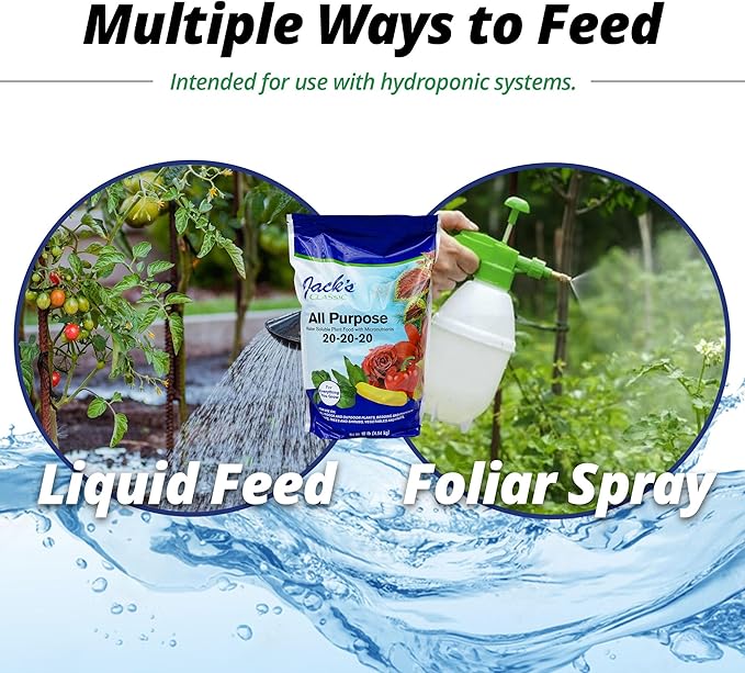 Jack's Classic 20-20-20 All Purpose Water-Soluble Fertilizer with Micronutrients to Provide General Growth on All Plants, 10lbs