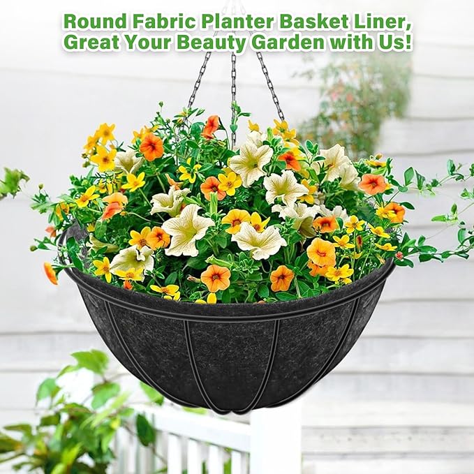 Riare 8 Pack 16 Inch Round Fabric Planter Basket Liner- Hanging Basket Liners Replacement Coco Fiber Liner Alternative for Hanging Basket Flowers (Prevent Birds from Nesting)