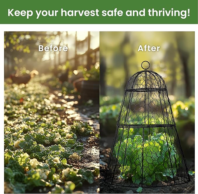 Easy-Snap Open Design Chicken Wire Cloche (6-Pack) - Adjustable Garden Plant Protectors from Birds & Animals for Large Plants & Flowers, 14" Dx20 H (M)