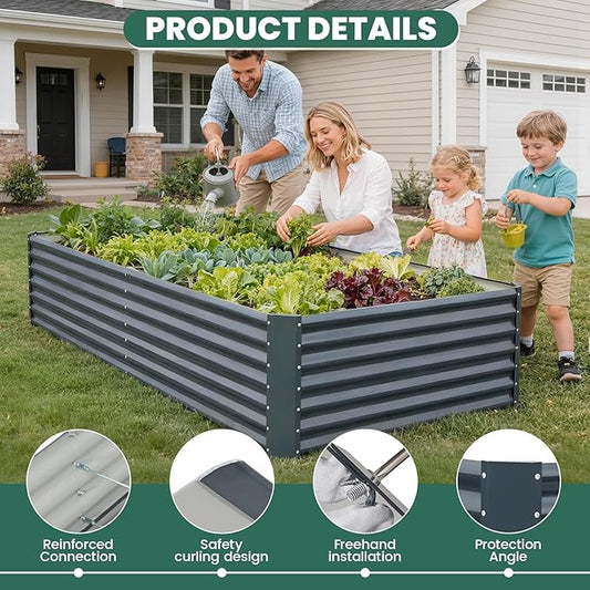 G GOOD GAIN 6x3x2 ft Galvanized Raised Garden Bed Kit, Large Metal Planter Box Outdoor for Vegetables, Flowers, Herbs, 24" Tall 269 Gallon Capacity Deep Root Design, Grey