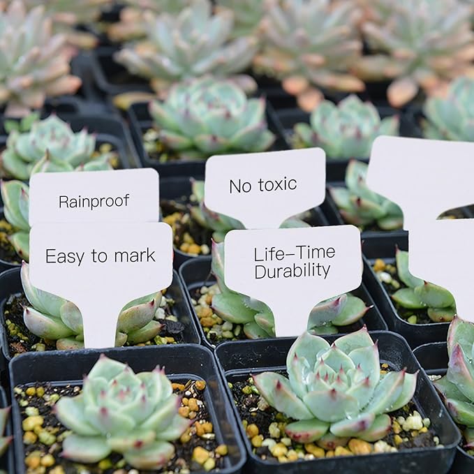 Prudance® 50 Pack Reusable Waterproof Plant Markers for Garden T-Type Plant Labels for Seedlings Potted Plants Vegetables Succulents Durable Weatherproof Garden Tags (White)