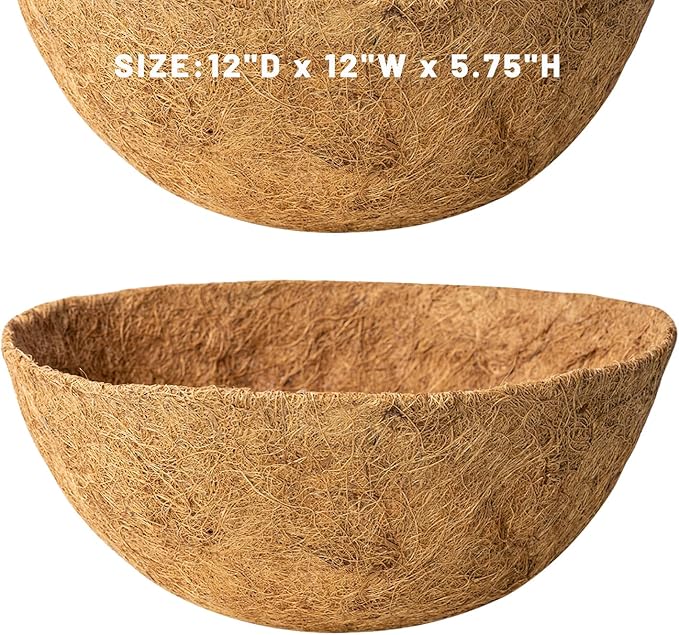 2 Pack 12 Inch Round Replacement Coco Liners for Hanging Basket Natural Coconut Fiber Liner for Flower Planter Coco Coir Pots for Indoor Outdoor Garden Plants