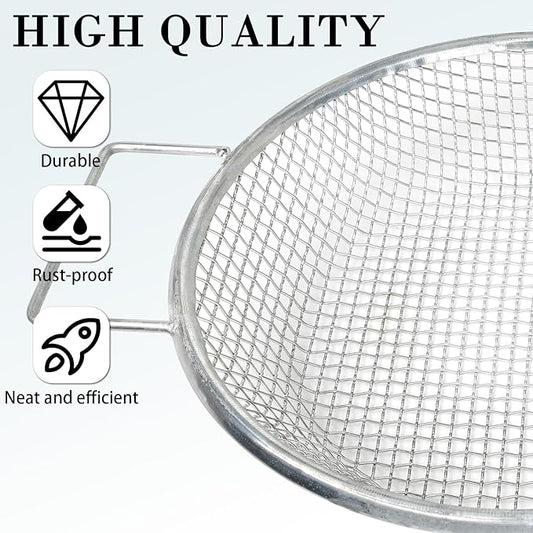Round Soil Sifter, 1/4 inch Mesh, Stainless Steel Garden Sieve with Handles for 5-Gallon Bucket
