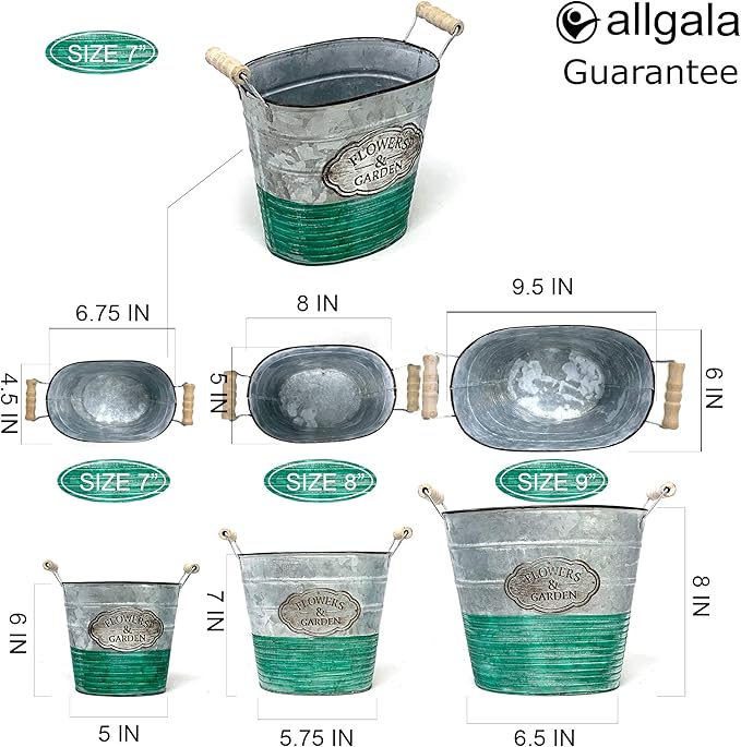 allgala Galvanized Planter Pot Indoor and Outdoor Decoration-Oval-7"-HD88303A