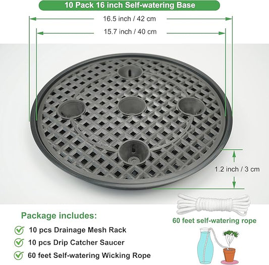 10 Pack 16 inch Self Watering Base for Fabric Grow Bag, Self-watering Plastic Elevated Plant Saucer Stand,Automatic Watering Tray for Non-woven Planter Flower Pot Growth Tent Greenhouse Indoor Outdoor