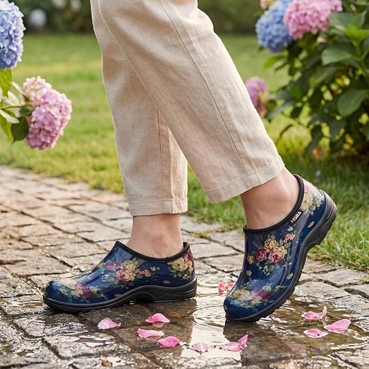 HISEA Waterproof Garden Shoe for Women Outdoor Slip-On Garden Clogs Rubber Rain Boots Short Ankle Booties Rain Shoes with Comfort Insole