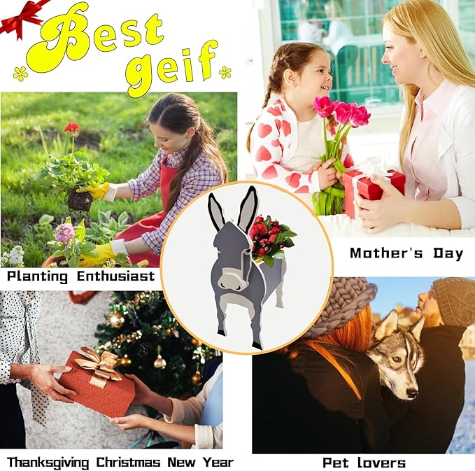 Donkey Planter Plant Pots,Animal Flower Pot for Indoor/Outdoor,Small Cute PVC Animal Face Shape Plant Container Best for Home Office Garden Decoration Mom Gift Ideas