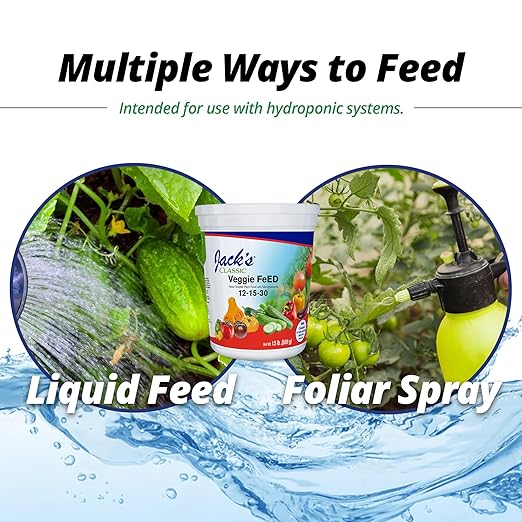 Jack's Classic 12-15-30 Veggie Feed Water-Soluble Fertilizer with Micronutrients, 1.5lbs, 4 Pack - Plant Growth and Abundant Fruit Set in Blooming Vegetable Plants