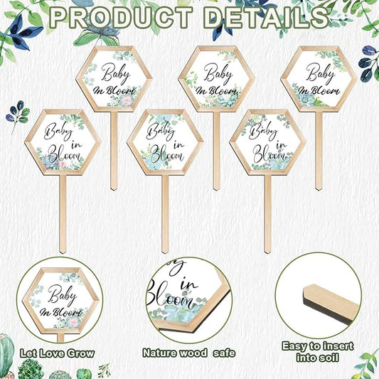 48 Pcs Baby in Bloom Succulent Tags Baby Shower Plant Stakes Labels Wooden Garden Marker Plant Signs for Succulent Markers Potted Flower (Baby Style)