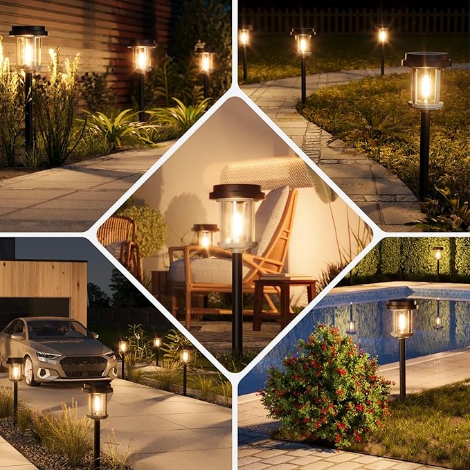 XMCOSY+ Solar Pathway Lights Outdoor, 20 LM LED Solar Garden Lights Seeded Glass, Waterproof IP65 Metal Outdoor Solar Lights for Yard Path Lawn Walkway Driveway Backyard (Black & Grey)