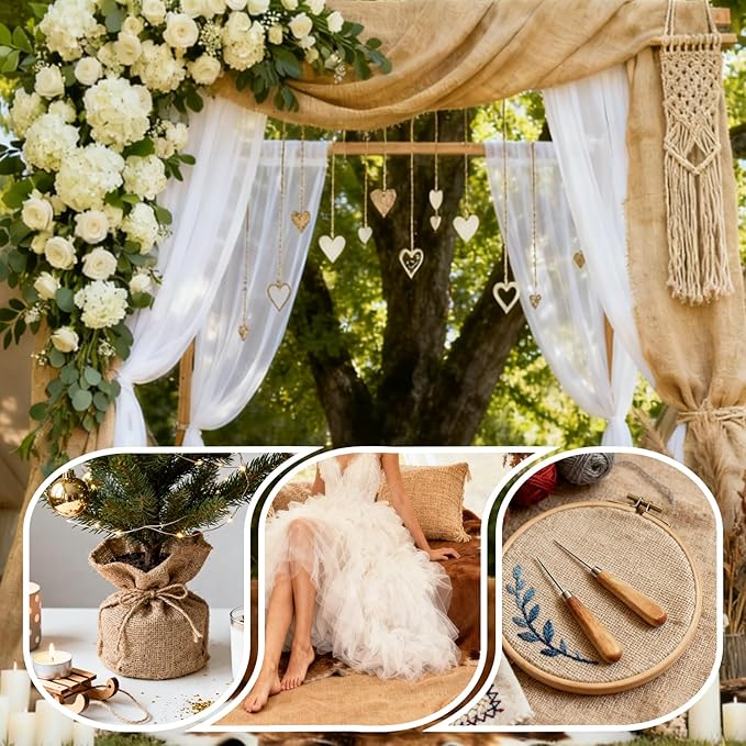 Burlap Fabrics Roll Natural Jute Burlap Garden Tree Wrap Outdoor Weed Barrier DIY Fall Halloween Craft Winter Frost Plant Landscape Blankets Cloth for Plant Gardening Shrubs (40in*12ft)