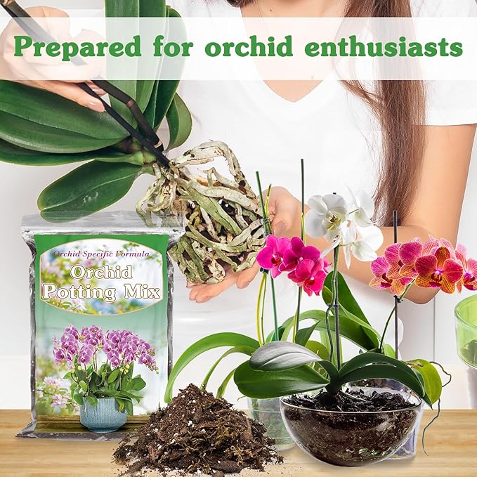Orchid Potting Mix for Repotting, Mixture of Moss Pine Bark Coco Peat and Perlite, Orchid Bark Potting Mix, Good Drainage - 1QT