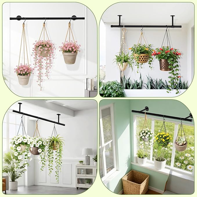 Plant Hanging Rod, 47 Inch Plant Hanger Indoor for Window Ceiling, Heavy Duty Hanging Planters for Indoor Plants, Black Wall Plants Holder, Window Plants Shelves Pot/Chain/Plant Not Included