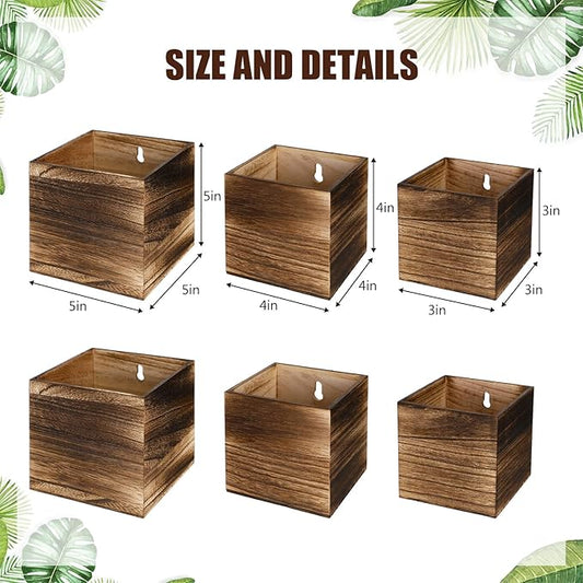 6 Pack Rustic Wood Wall Planters Hanging Wall Planters Pocket Vases Hanging Decor Vase for Plants Dried Flowers Faux Greenery Plants Indoor Living Room Bedroom Farmhouse Home Decor (3 Sizes)