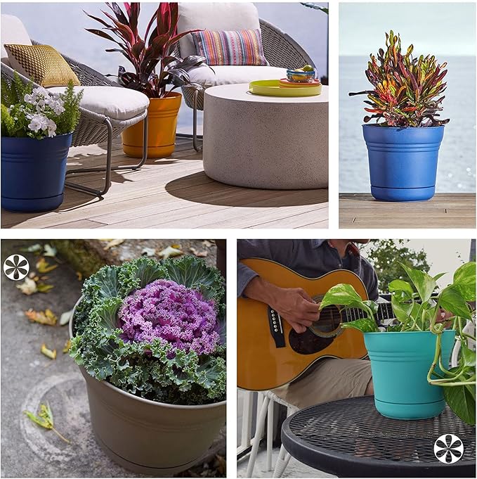 Bloem 010280 Saturn Planter with Saucer, 5", Black (SP0500), 5"