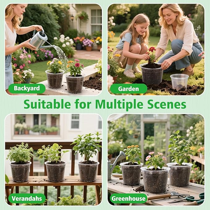 10 Inch Large Clear Nursery Pots with Drainage, 5 Pack Plastic Pots for Plants, Ideal Seedling Pots and Plant Pots for Vegetables, Orchids, Aloe, Indoor Outdoor Use (10 inch-5 Pack)