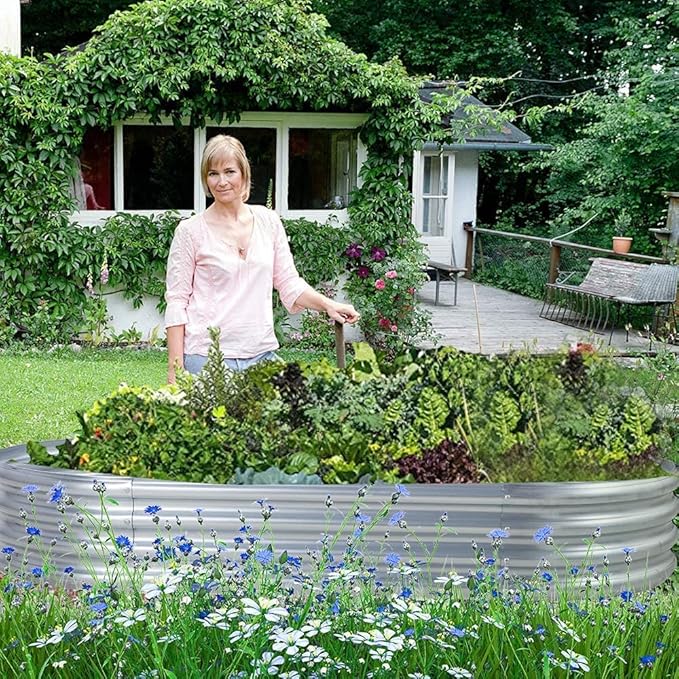 Land Guard 2Pcs Galvanized Raised Garden Bed Kit, 10×4×1ft Galvanized Planter Raised Garden Boxes Outdoor, Oval Large Metal Raised Garden Beds for Vegetables…………