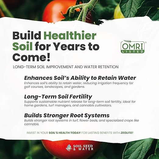 Soil Seed & Water Zeolite Soil Conditioner – Natural Minerals for Water Retention, Nutrient Exchange, and Drainage - Home Garden - OMRI Listed