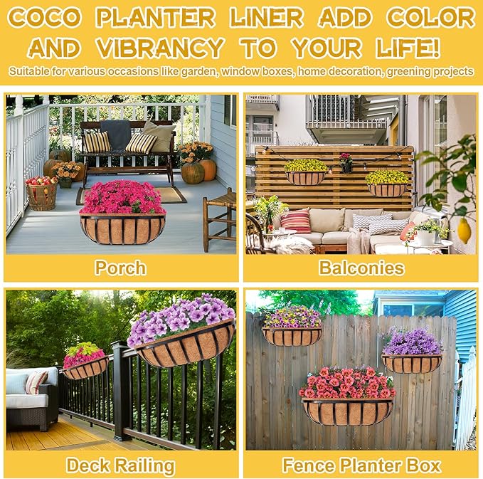 Riare 2 Pack 24 Inch Trough Coco Coir Liners for Planters, Pre-Formed Coconut Coir Replacement Liner Natural Coco Fiber Window Box Liners for Wall Planter, Window Basket Deck Railing Planter