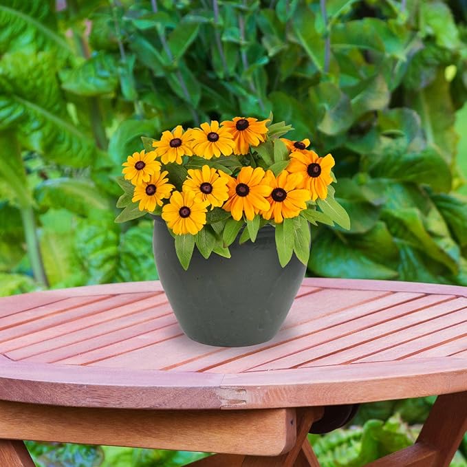 Sunnydaze Round Ceramic Planter - Set of 2 Indoor or Outdoor Plant Pots with Drainage Hole - Chalet - 12" - Gray Glaze