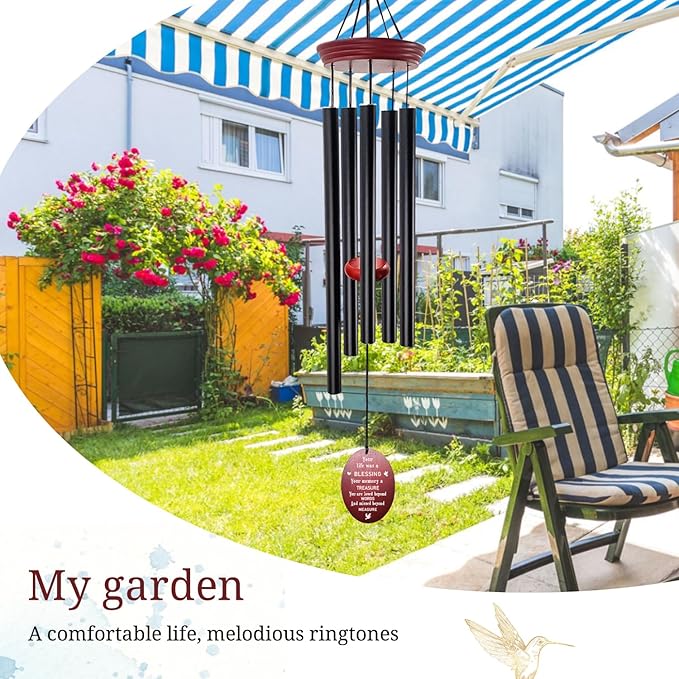 windchimes Sympathy Memorial Wind Chimes – 33" Tuned Wind Chime with “Your Life was a Blessing” Saying, Red Wood Wind Sail for Loss of Loved One, Bereavement Gift for Mom, Dad, Grandma or Friend