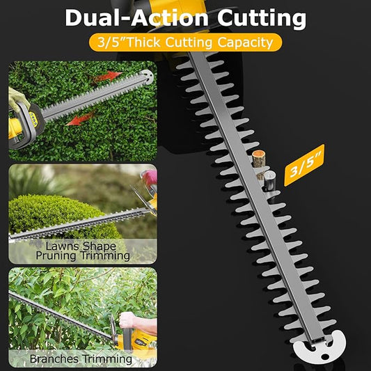 Hedge Trimmer Compatible for Dewalt 20V 60V DCB206 DCB609,Cordless Electric Hedge Trimmer with 1600RPM Brushless Motor, 22'' Dual-Action Blade with 3/5'' Cutting Capacity (NO Battery)