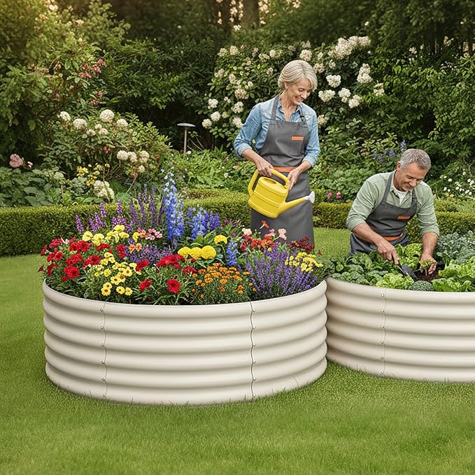 DDK Galvanized Raised Garden Bed, Round Outdoor Planter Bed, 4x4x1.5ft Metal Planter Box for Gardening and Planting,MW