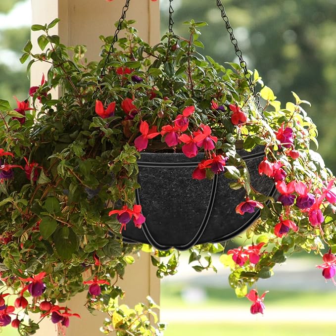 Riare 4 Pack 14 Inch Round Fabric Planter Basket Liner- Hanging Basket Liners Replacement Coco Fiber Liner Alternative for Hanging Basket Flowers (Prevent Birds from Nesting)