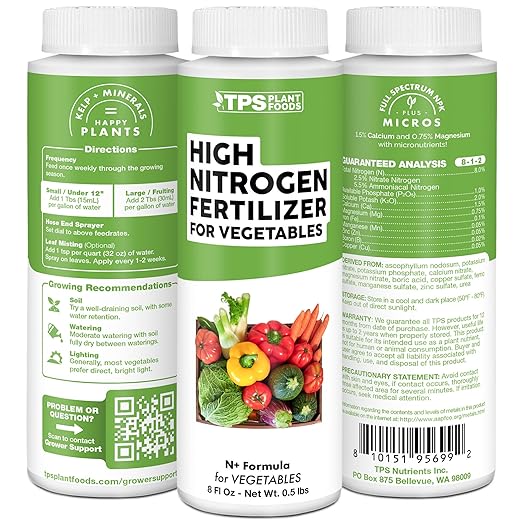 High Nitrogen Fertilizer for Vegetables, Supports Healthy Growth and High Yields, TPS Plant Foods, 32oz (1 Quart)
