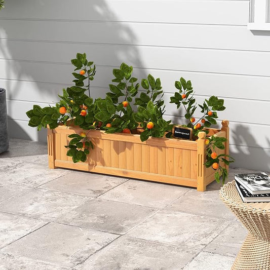 HAPPYGRILL Raised Garden Bed, Elevated Planter Box with Drainage Holes, Outdoor Wood Planter Container for Vegetables Flowers & Herbs, Planter Raised Beds for Garden, Patio, Balcony
