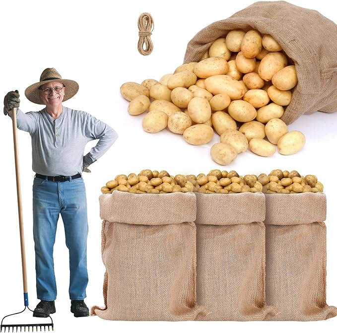 ANPHSIN 4Pcs Breathable Natural Burlap Bags - 24"x40" Reusable Thicken Jute Potato Onion Food Storage Sacks with Rope