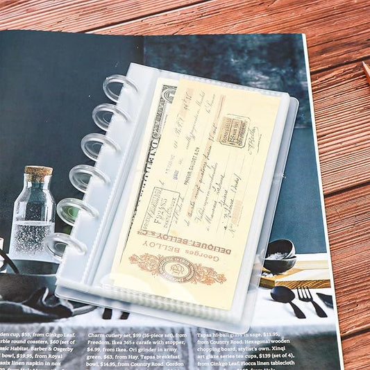 Discbound Photo Card Album with Frosted PP Cover 20 Sheets Clear PP Sleeves 6 Discs Bound Organizer Storage Book for Cash Money Stickers Photos Cards (6 Rings 1 Pocket)