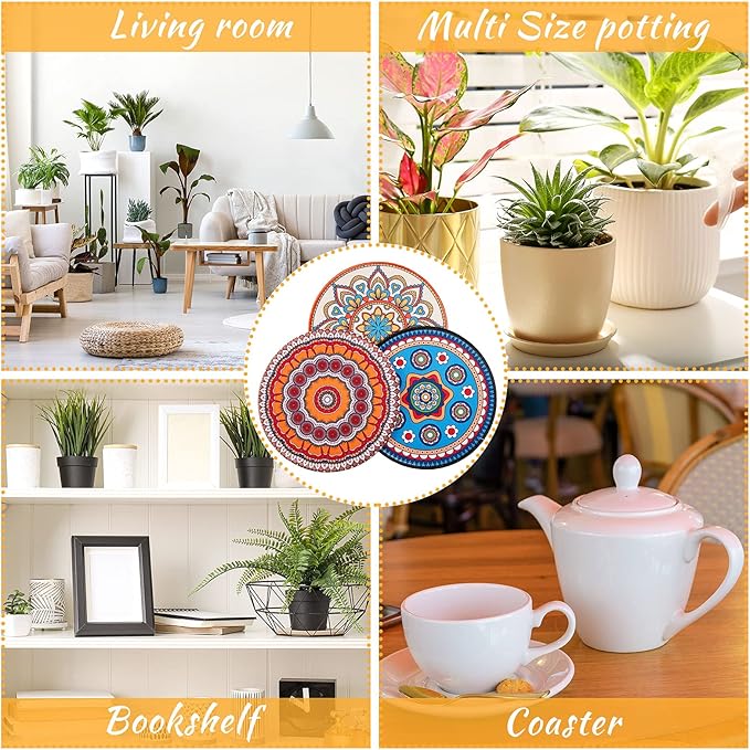 6 Pcs Boho Plant Pot Mat Absorbent Non Slip Round Pot Coaster Pad Gardening Indoor Outdoor Flower Plant Protect for Table Desk Floor, 5.9 Inches