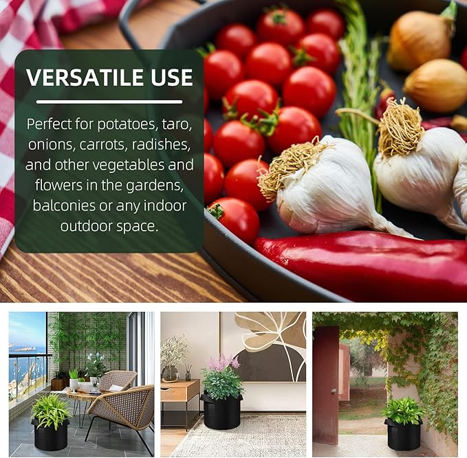 10 Gallon Grow Bags 10 Pack, Heavy Duty Thickened Nonwoven Fabric Pots with Handles, Plant Grow Bags for Vegetable/Flower/Plant/Fruits, Black