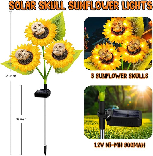 Halloween Decorations Outdoor, 2 Pack Solar Scary Skull Sunflowers Lights,Waterproof Solar Flowers Lights Garden Decor for Halloween Yard Patio Lawn Party Decor