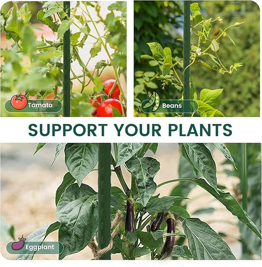 48 Inch 4 Ft Plant Support Garden Stakes 25 PCS, Sturdy Steel Plastic Coated Sticks for Outdoor Growing Climbing, Tomato, Trees, Cucumber, Beans