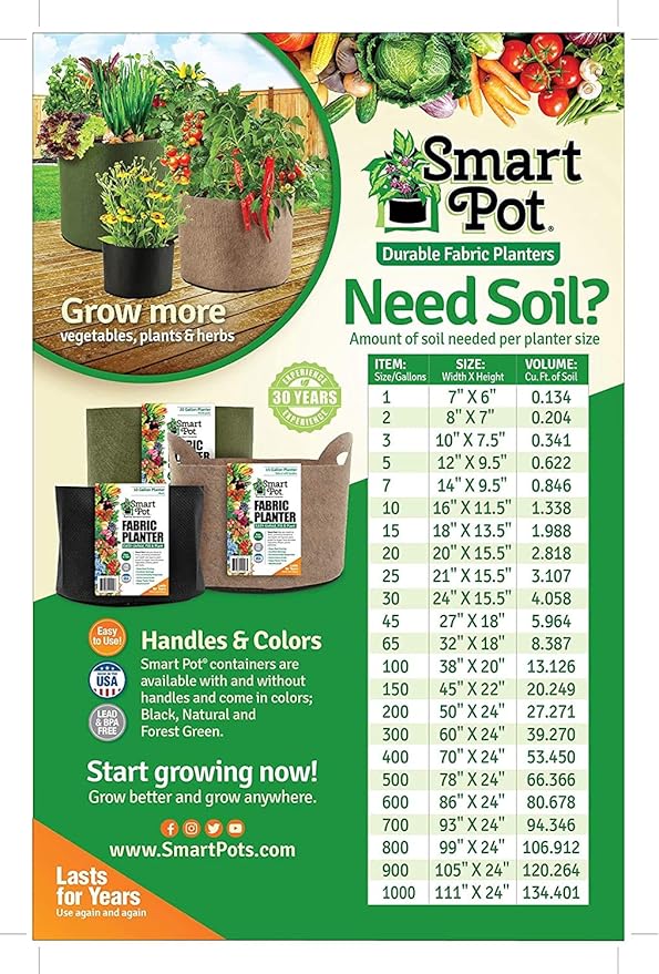 Smart Pot 5 Pack Soft-Sided Fabric Garden Plant Container Aeration Planter Pots (Tan, 10 Gallon with Cut Handles)