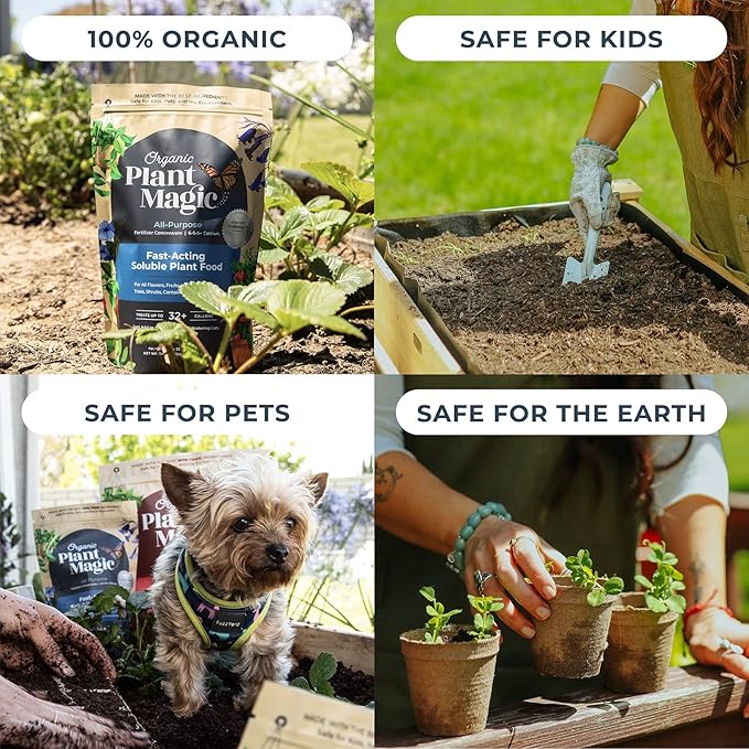 Organic Plant Magic - Fast Acting Soluble Plant Food All-Purpose Fertilizer Concentrate + Compressed Organic Potting Soil for Garden, Plants & Vegetables