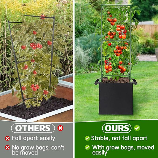 ANPHSIN 3 Sets Tomato Cages with 10 Gallon Grow Bags - 47'' Stable Plant Support Trellis Kit, Square Cages with Planter Pots for Garden Flowers Vegetables Cucumber Vertical Climbing Plants Vines