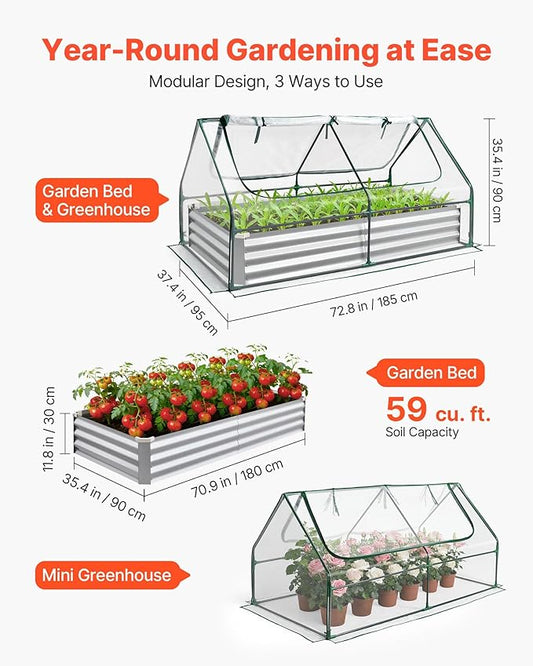 VEVOR 6x3x1FT Metal Raised Garden Bed with Greenhouse Cover, Outdoor Galvanized Planter Raised Beds for Gardening for Vegetables Flowers and Fruit