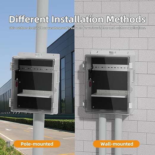 Joinfworld Outdoor Electrical Box Vented Outdoor Enclosure Box Nema Din Rail with Waterproof Clear Enclosure, 16x11x6 ABS Plastic WiFi Box with Fan Dust Screen