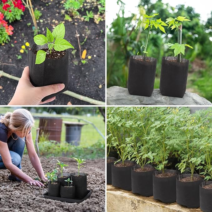 GREANER 100 PCS Nursery Bags, 6.3x5.7 Inch Biodegradable Seed Starter Pots, Plant Grow Bags for Plant, Tree, Flower, Seedling, Vegetables (Black)